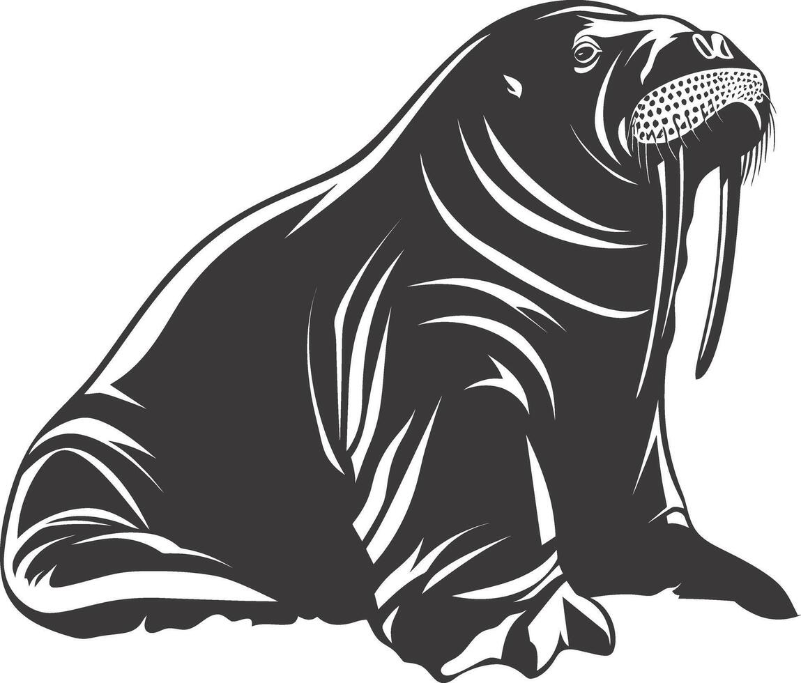 ai gegenereerd silhouet walrus dier zwart kleur enkel en alleen vol lichaam vector