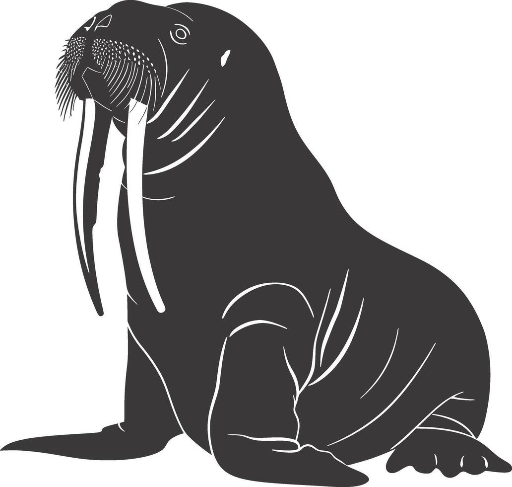 ai gegenereerd silhouet walrus dier zwart kleur enkel en alleen vol lichaam vector