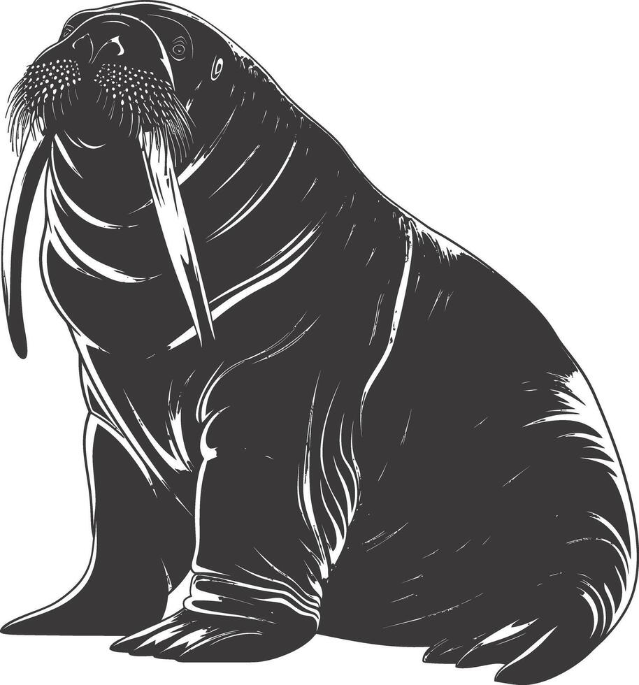 ai gegenereerd silhouet walrus dier zwart kleur enkel en alleen vol lichaam vector