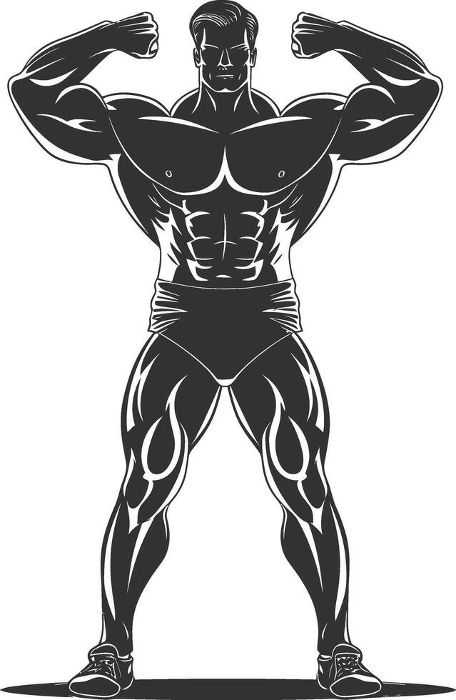 ai gegenereerd silhouet bodybuilding buigen lichaam spier zwart kleur enkel en alleen vector