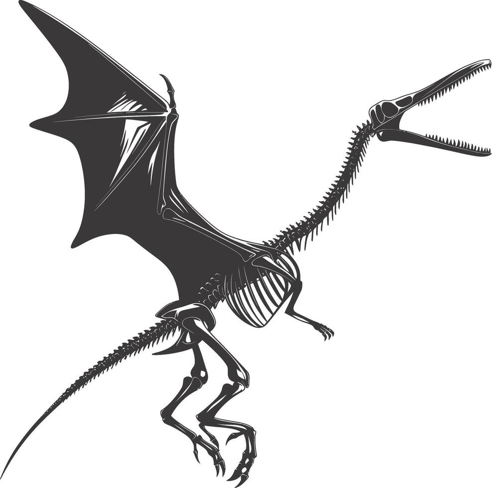 ai gegenereerd silhouet dinosaurus pterodactyl skelet zwart kleur enkel en alleen vector