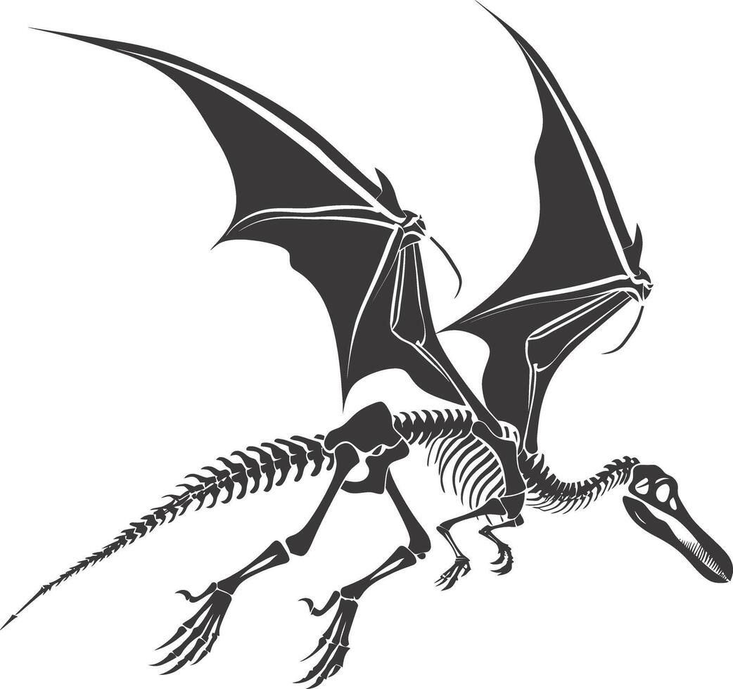 ai gegenereerd silhouet dinosaurus pterodactyl skelet zwart kleur enkel en alleen vector