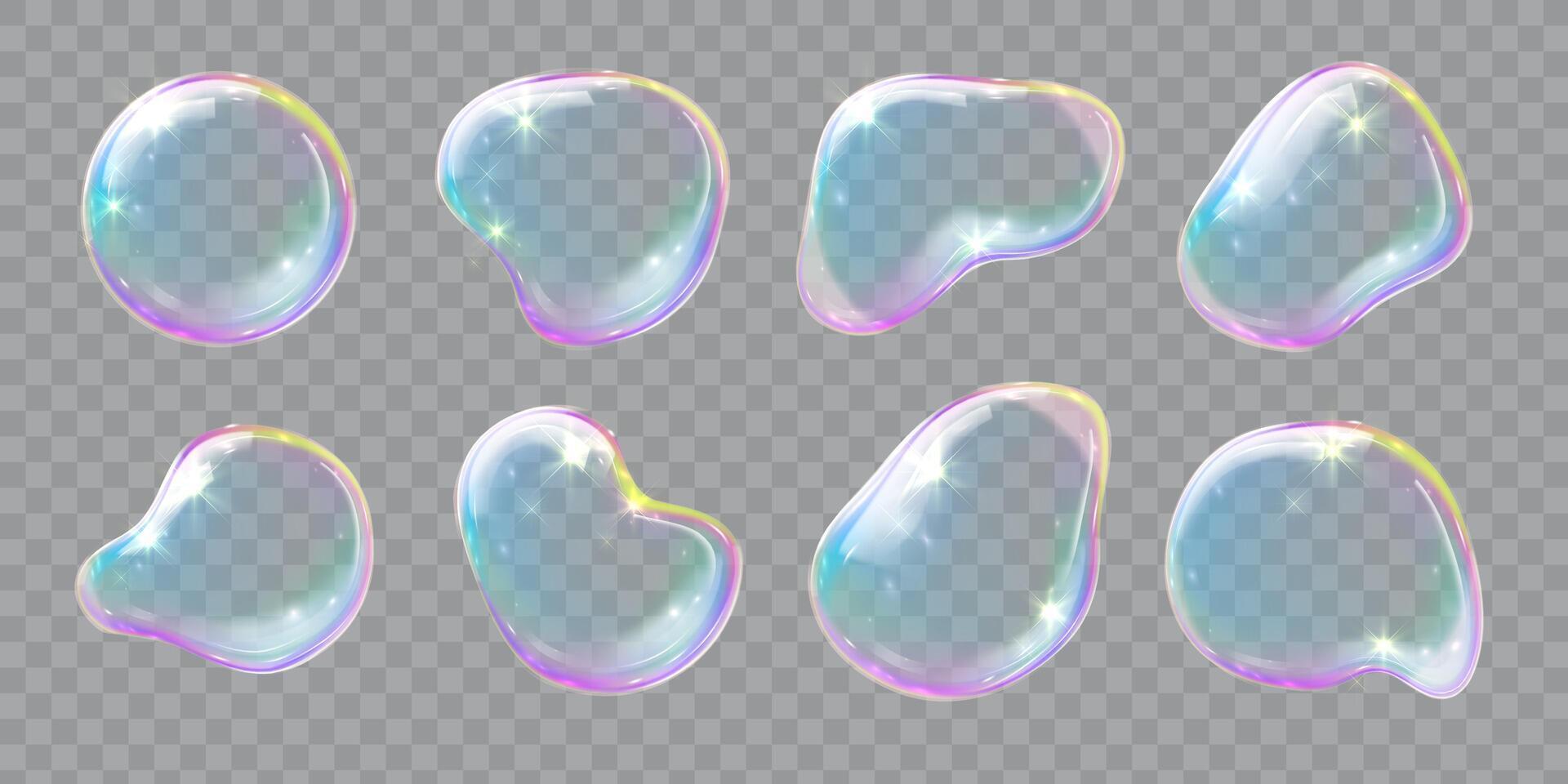 zeep bubbels, reeks van illustraties van realistisch transparant zeep bubbels Aan transparant besnoeiing uit achtergrond vector