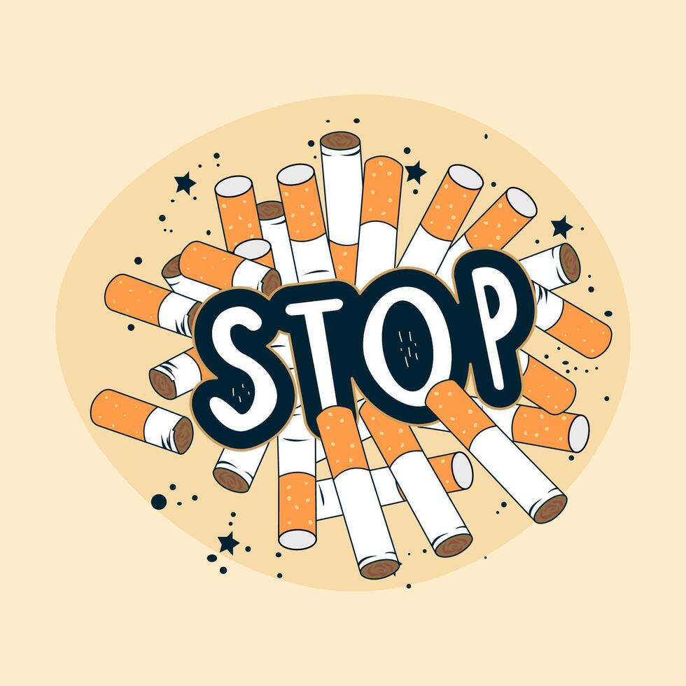stoppen roken sigaretten tekenfilm. wereld Nee tabak dag. laten we vernietigen tabak. vector. vector