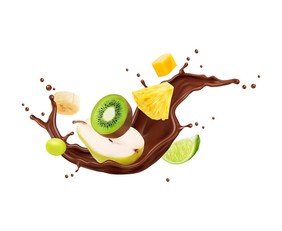 chocola yoghurt of melk drinken plons met fruit vector