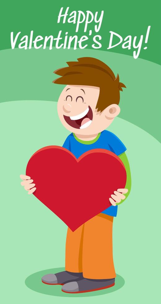 grappig tekenfilm jongen met hart valentijnsdag dag kaart vector