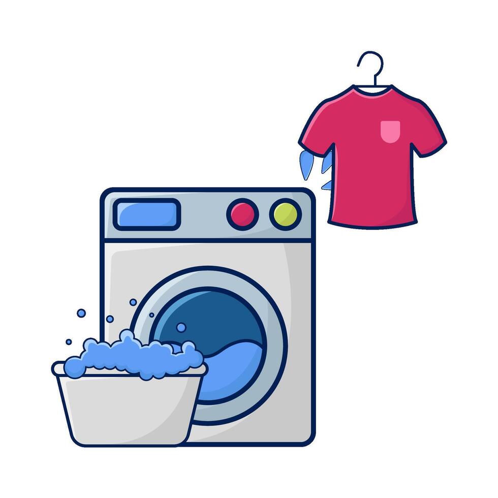 het wassen machine, bassin met kleding illustratie vector