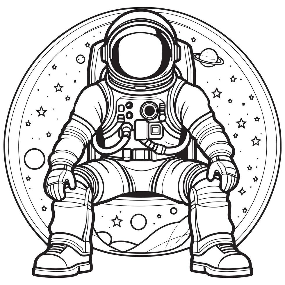 astronaut schets kleur bladzijde illustratie voor kinderen en volwassen vector