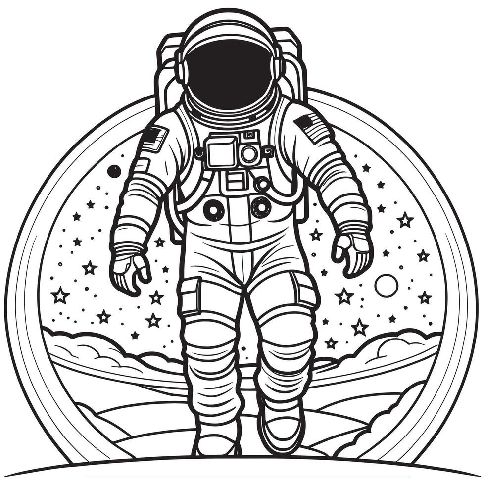 astronaut schets kleur bladzijde illustratie voor kinderen en volwassen vector