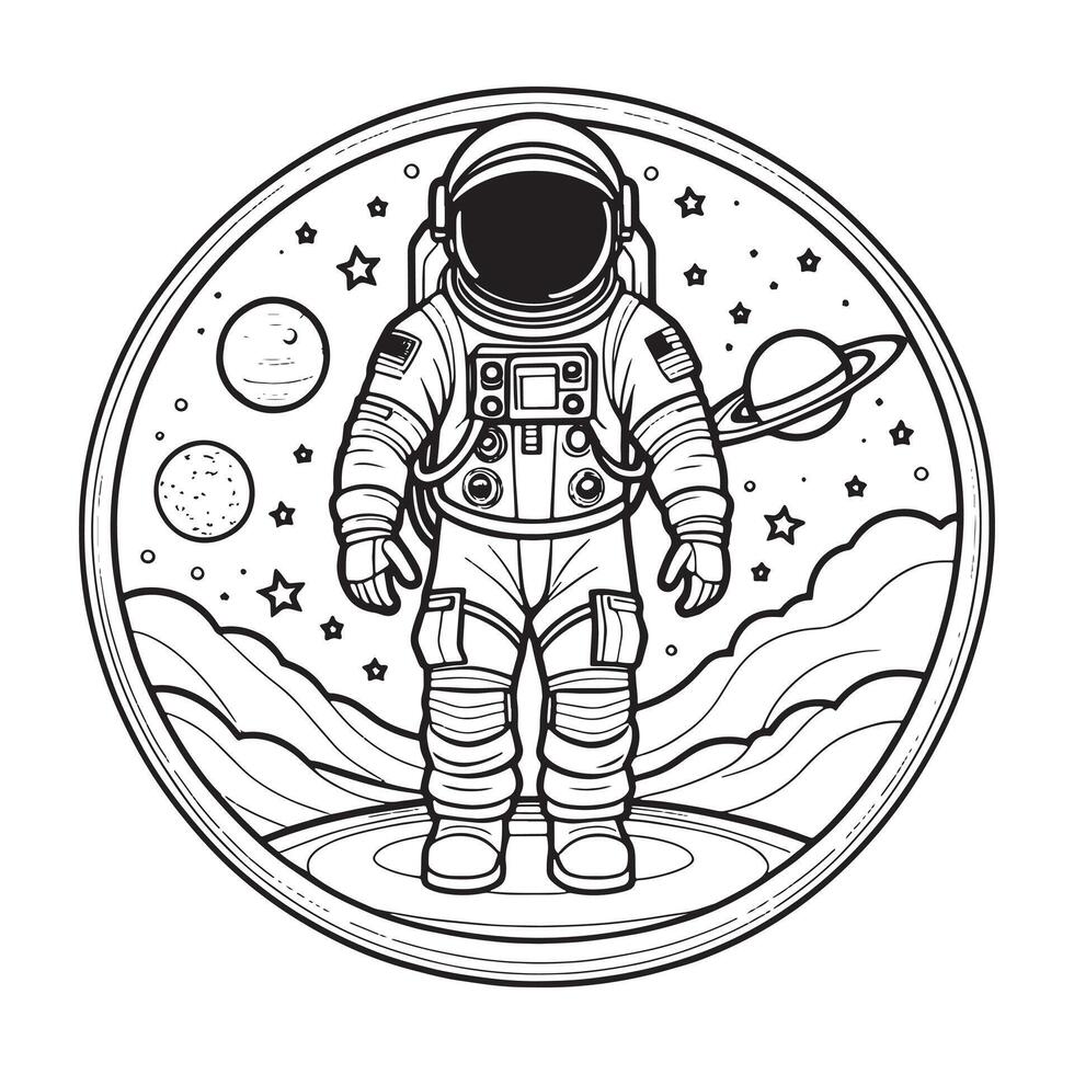 astronaut schets kleur bladzijde illustratie voor kinderen en volwassen vector