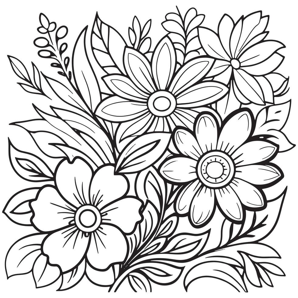 bloemen schets tekening kleur boek Pagina's voor kinderen en volwassenen vector