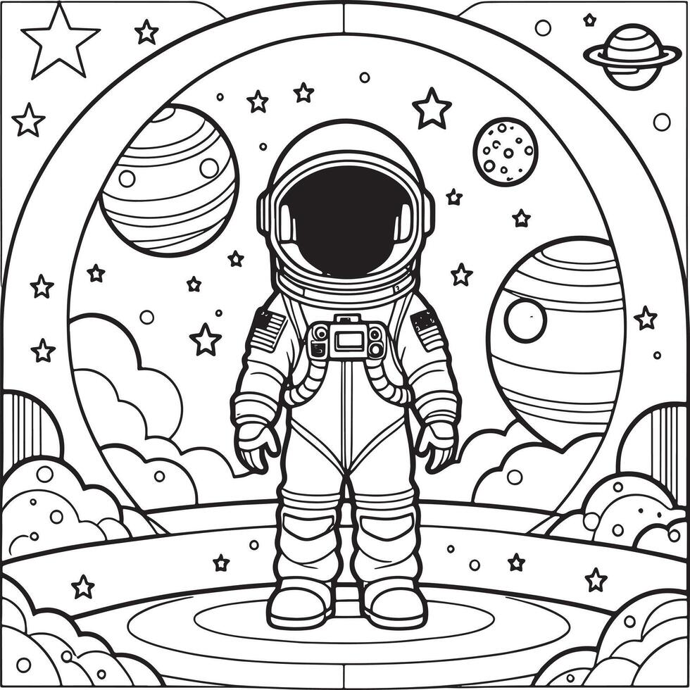 kinderen astronaut schets kleur bladzijde illustratie voor kinderen en volwassen vector