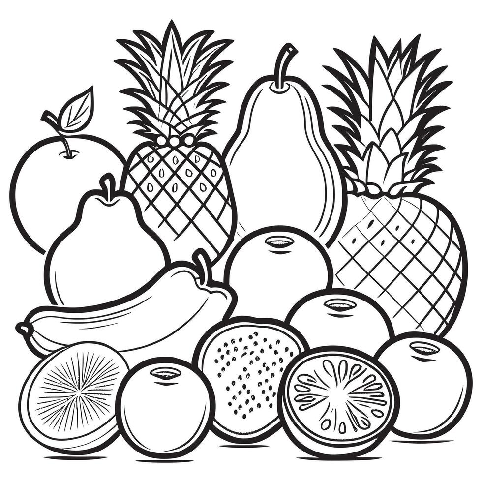 fruit schets kleur bladzijde illustratie voor kinderen en volwassen vector