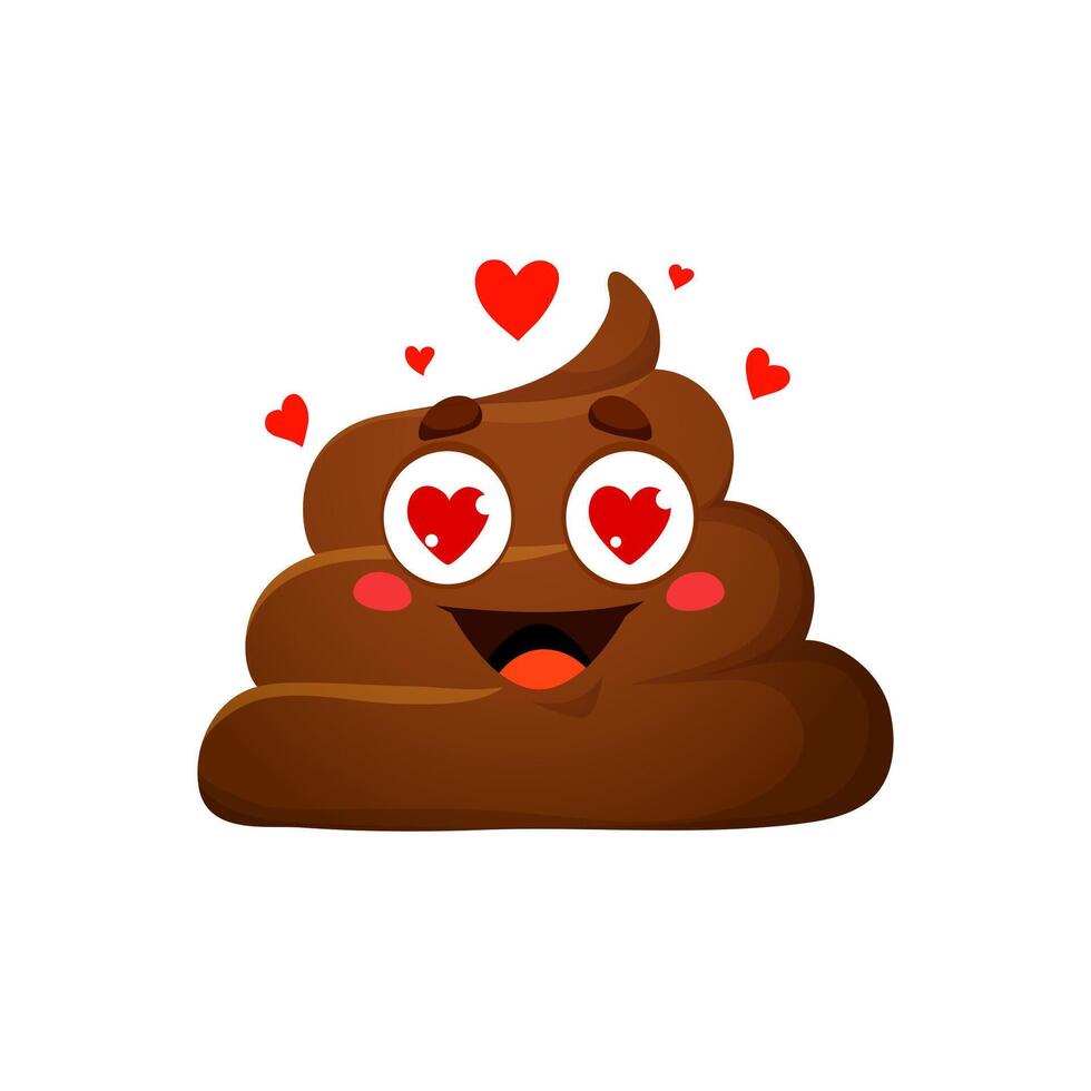 tekenfilm achterschip emoji, grappig poep met liefde hart ogen vector