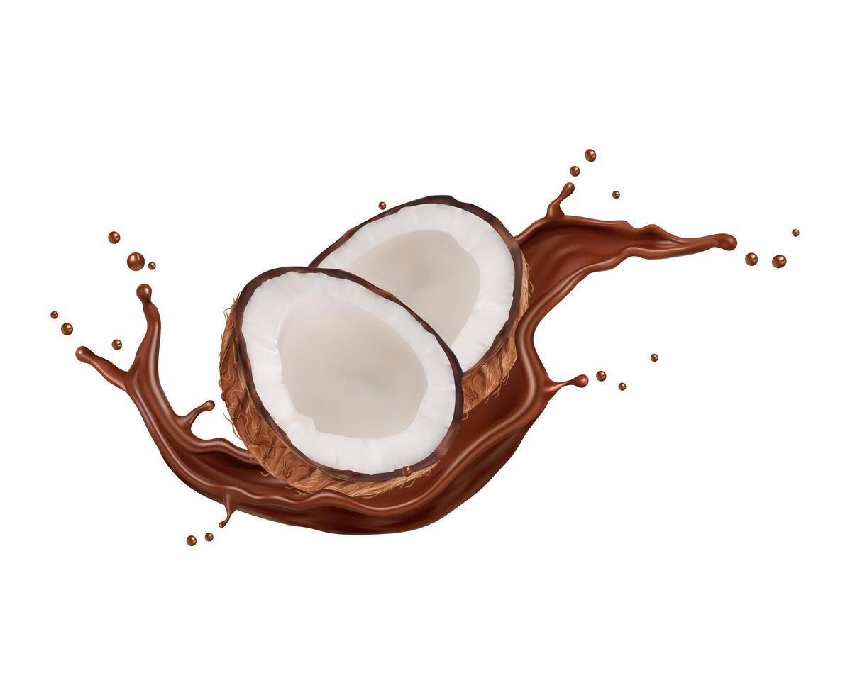 chocola yoghurt, room, melk plons met kokosnoot vector