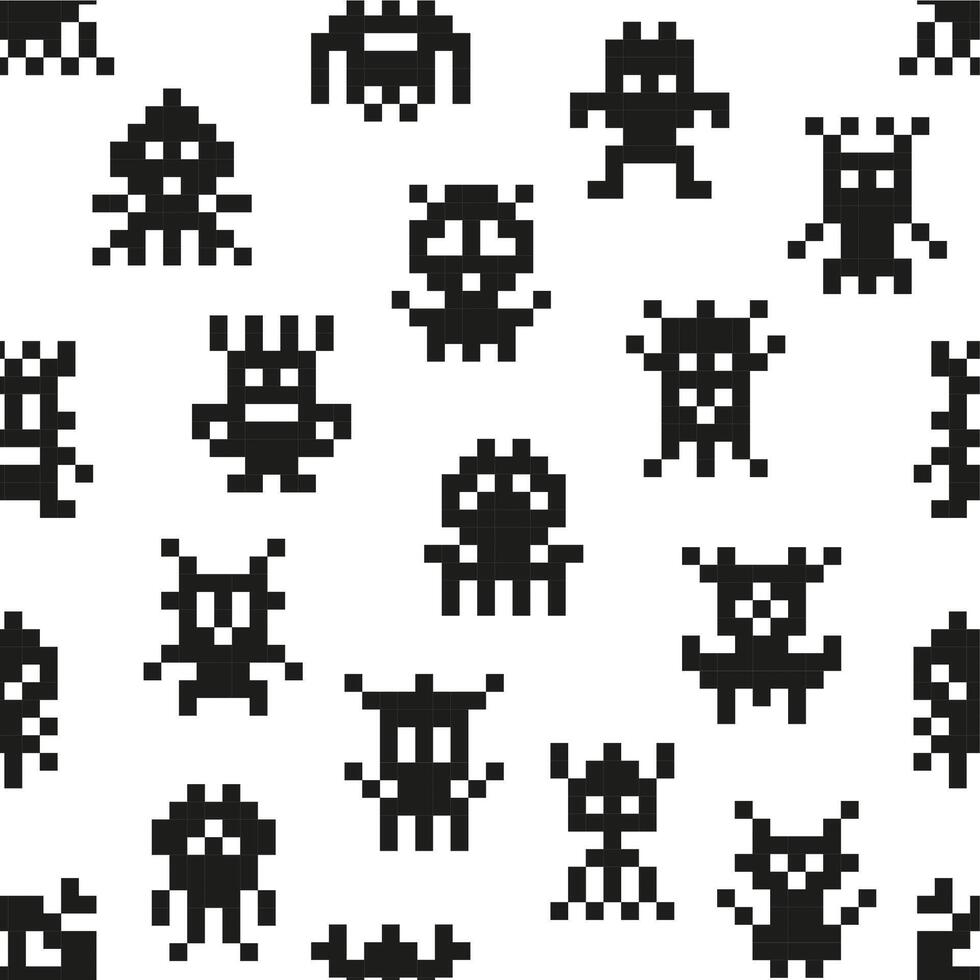 pixel monsters, speelhal spel naadloos patroon vector