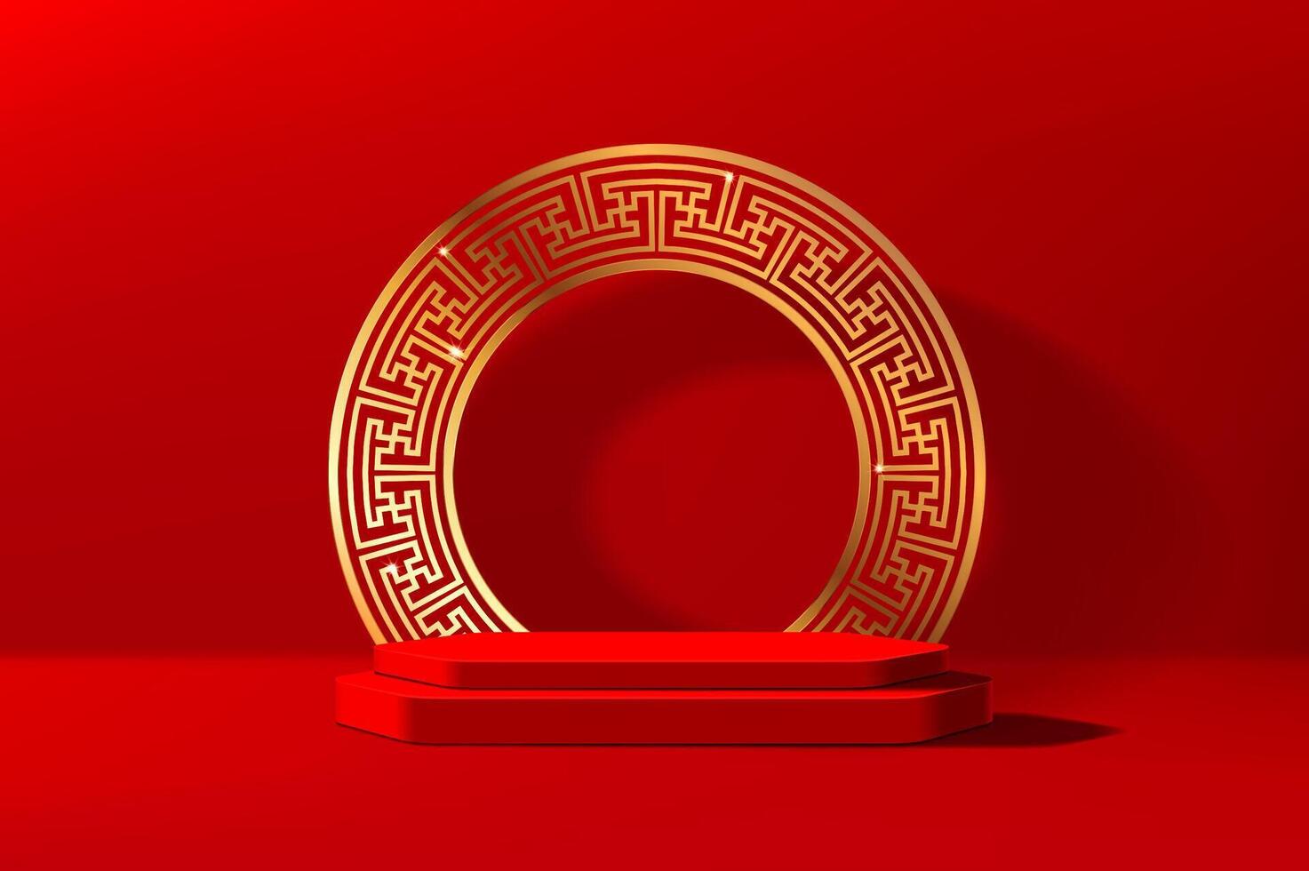 rood Chinese podium met gouden ronde ornament vector