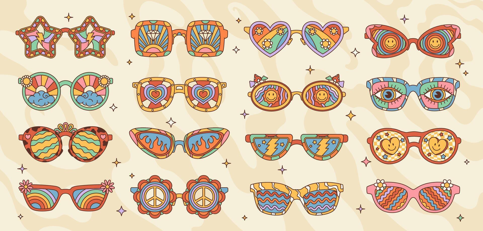 retro groovy funky zonnebril, hippie eyewear vector