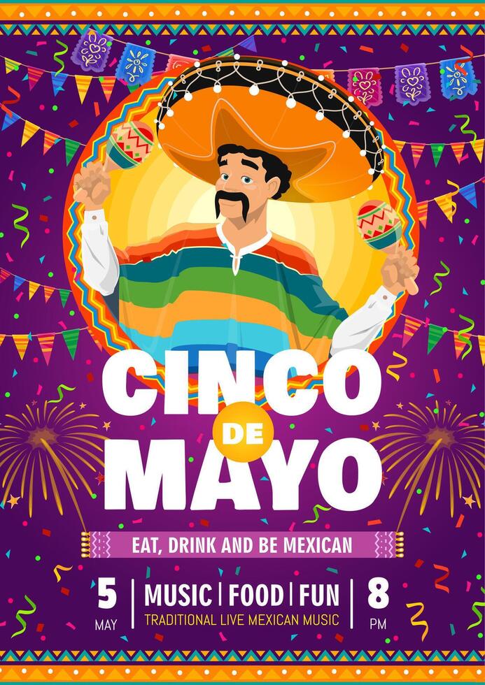 cinco de mayo Mexicaans vakantie, Mens in sombrero vector