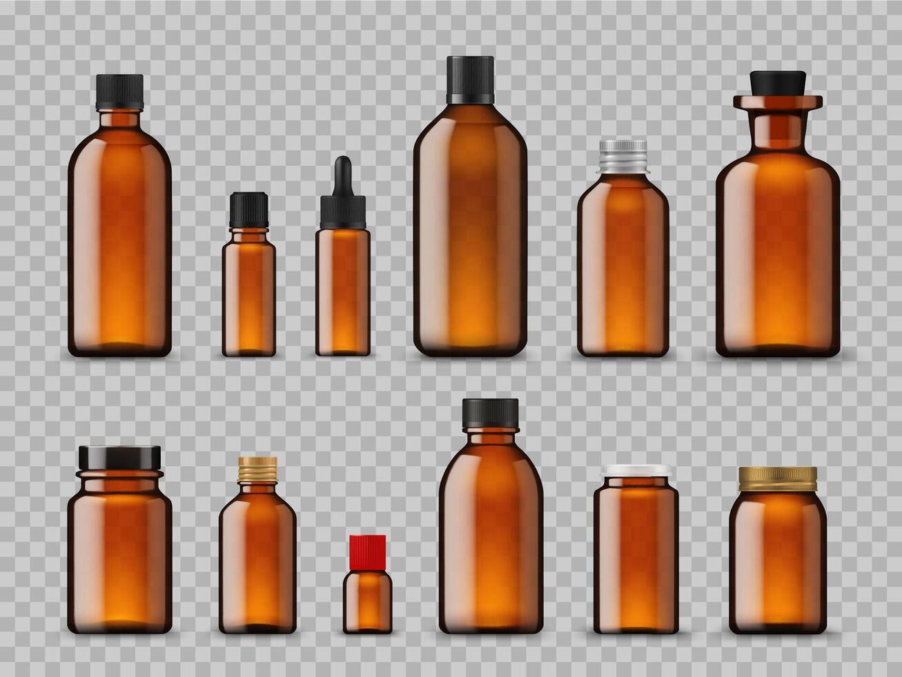 amber flessen, kunstmatig olie, farmaceutisch mockup vector