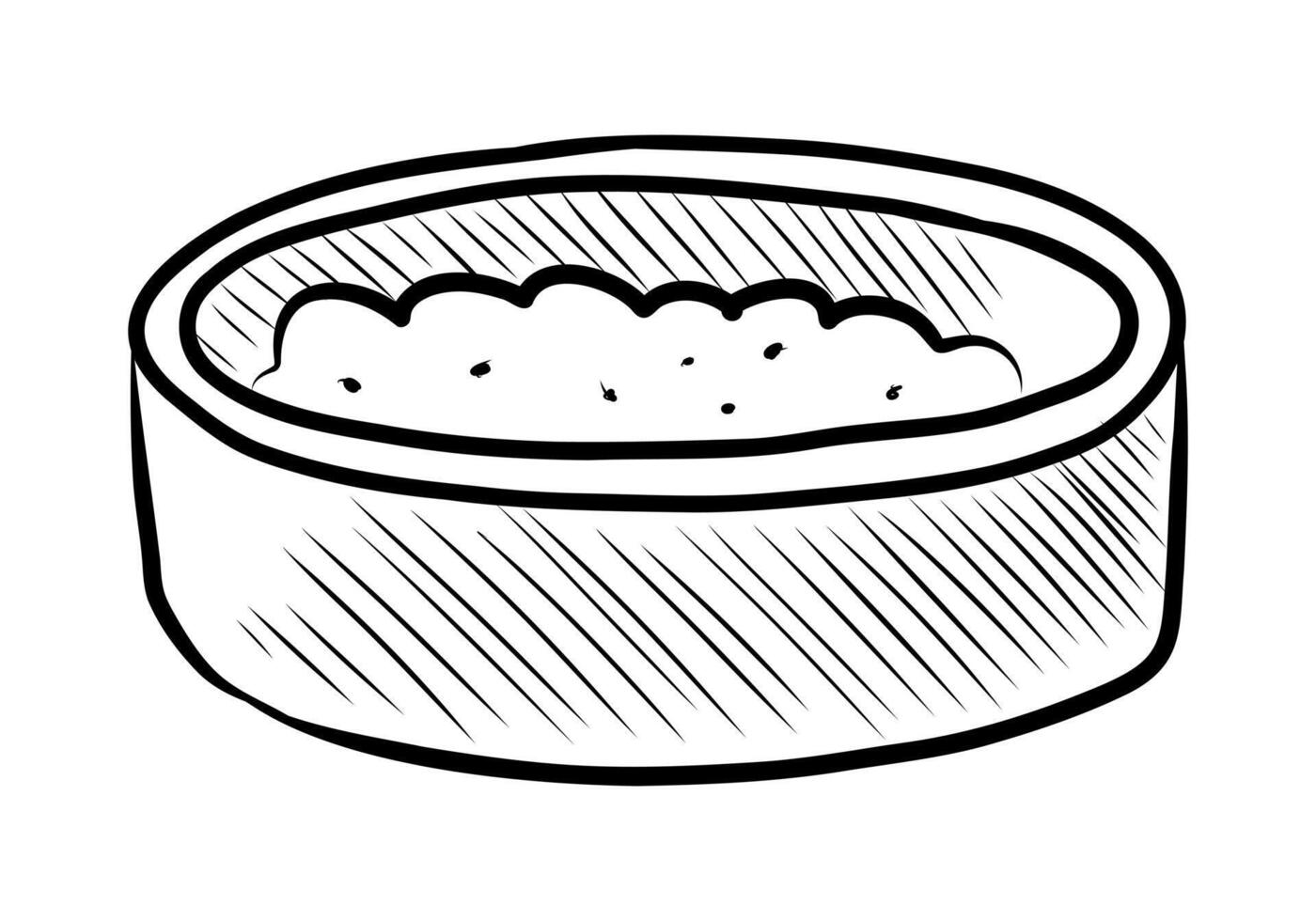 zwart en wit vector tekening van een kom van voedsel voor huisdieren