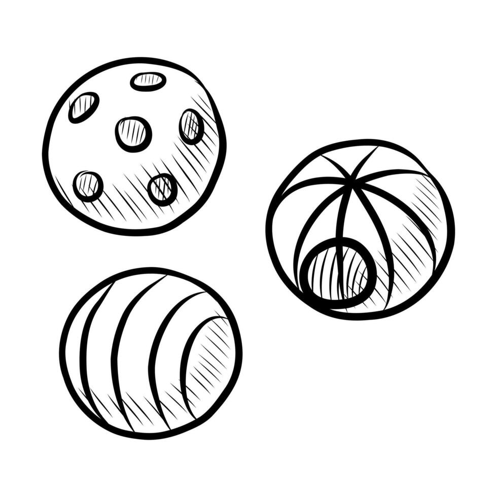 zwart en wit vector tekening van ballen met klokken voor huisdieren