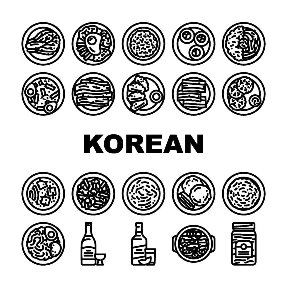 Koreaans keuken voedsel maaltijd pictogrammen reeks vector