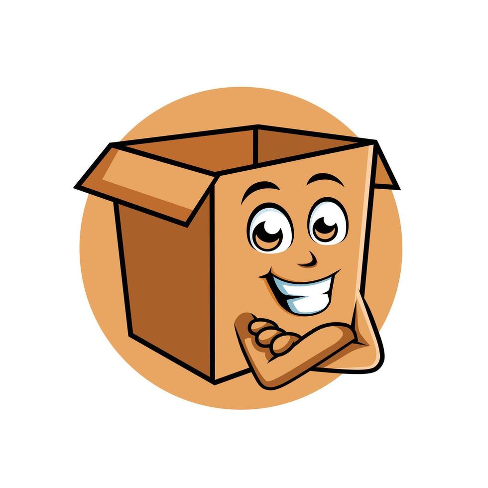 karton doos tekenfilm karakter kruis arm gelukkig mascotte vector illustratie clip art