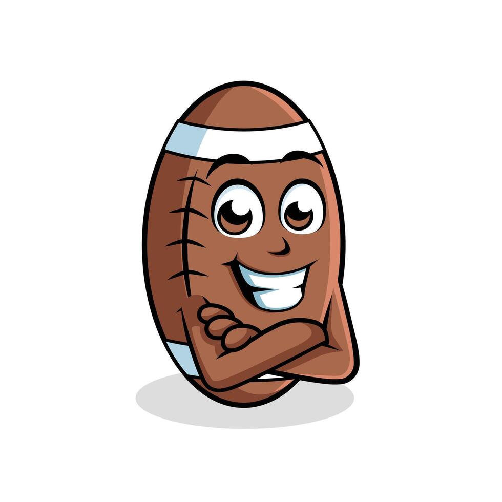 rugby bal tekenfilm karakter kruis arm gelukkig mascotte vector illustratie clip art