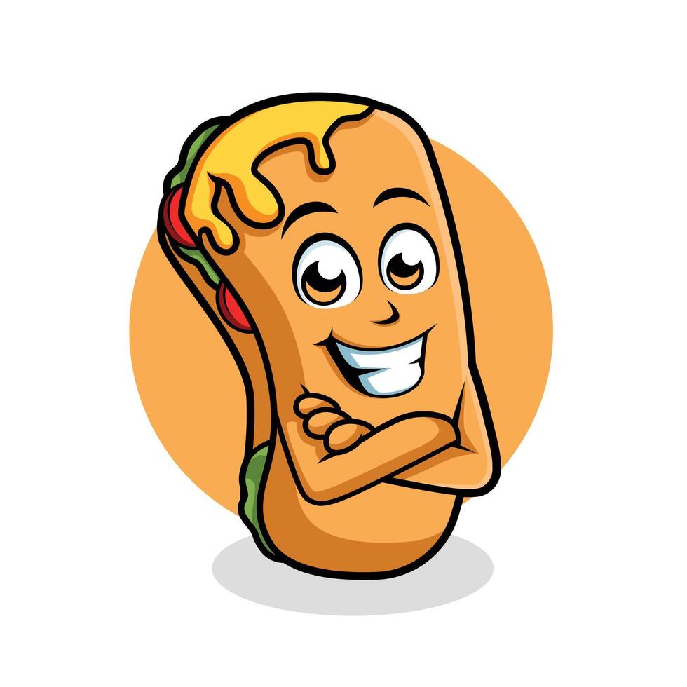 taco rollen tekenfilm karakter kruis arm gelukkig mascotte vector illustratie clip art