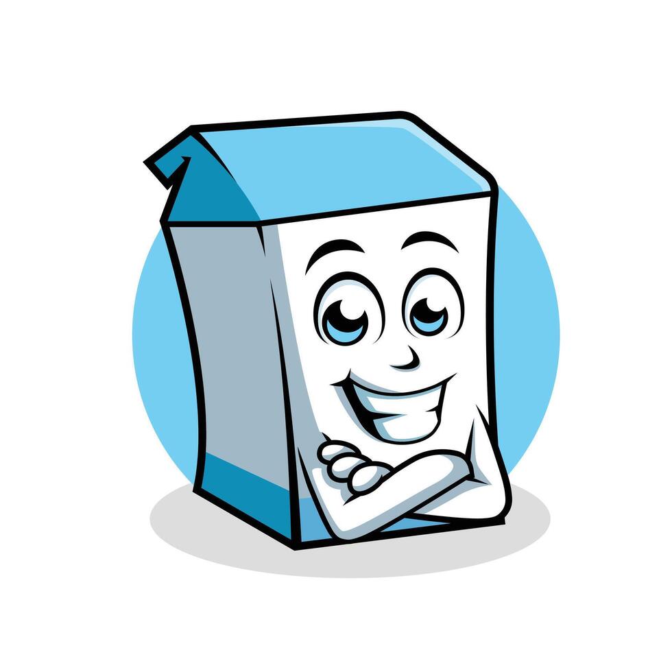 melk pakket tekenfilm karakter kruis arm gelukkig mascotte vector illustratie clip art