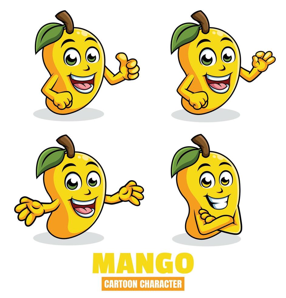 mango tekenfilm mascotte karakter vector illustratie reeks in differnt poseert, duim omhoog, OK, verrassing