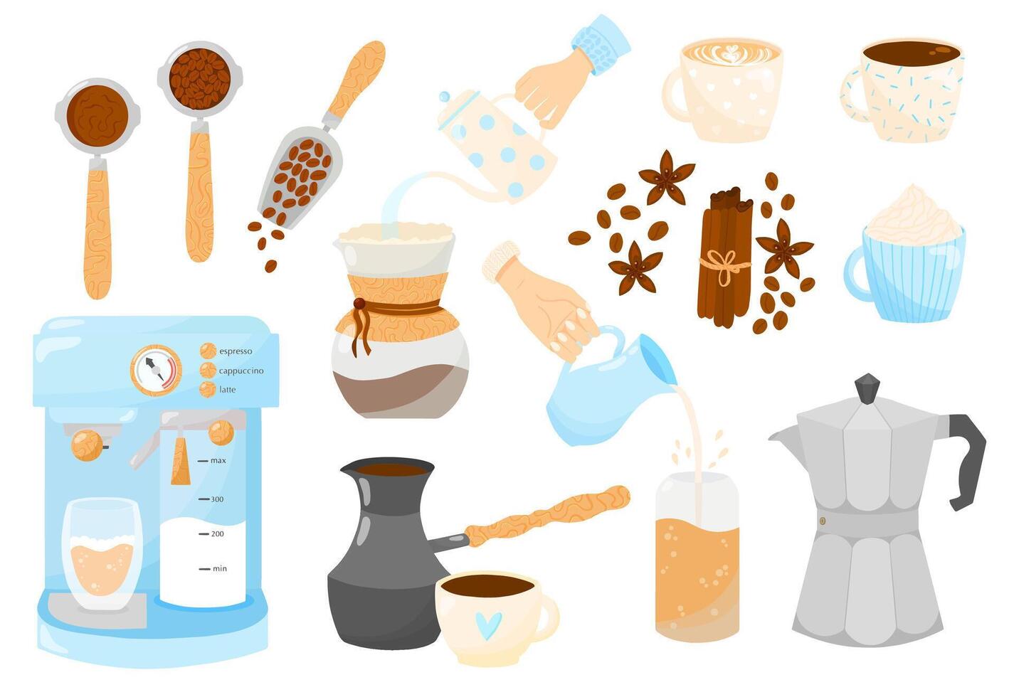 koffie reeks van vector illustraties. koffie brouwen types