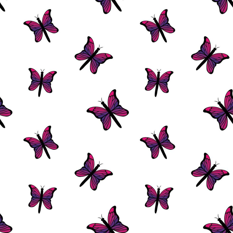 Purper vlinders vector naadloos patroon. schets vlinder achtergrond, behang, afdrukken, textiel, kleding stof, omhulsel papier, verpakking ontwerp. lijn kunst