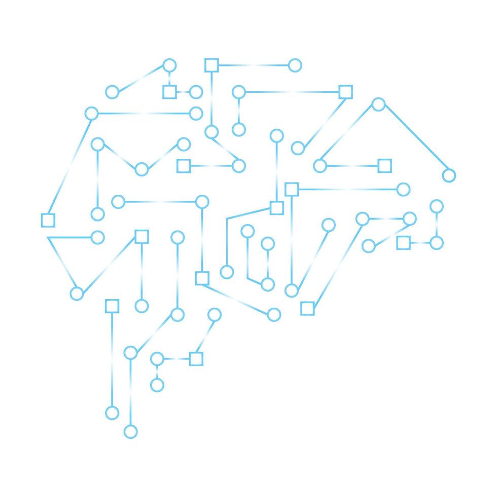 blauw helling elektronisch stroomkring bord in hersenen vorm vector illustratie. technologie, wetenschap, futuristische verstand.