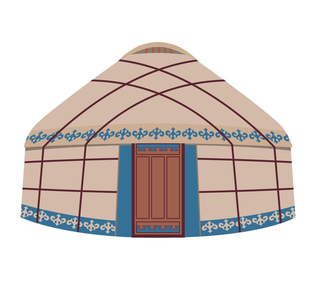 yurt met nationaal ornament. vector illustratie geïsoleerd Aan wit achtergrond. nationaal woning van de nomadisch volkeren van Azië. traditioneel huis voor de inwoners van Mongolië Kazachstan Kirgizië