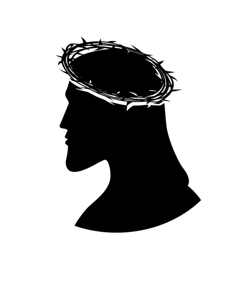 Jezus Christus grafisch portret in krans van doornen. christen t overhemd ontwerp met zwart silhouet vector