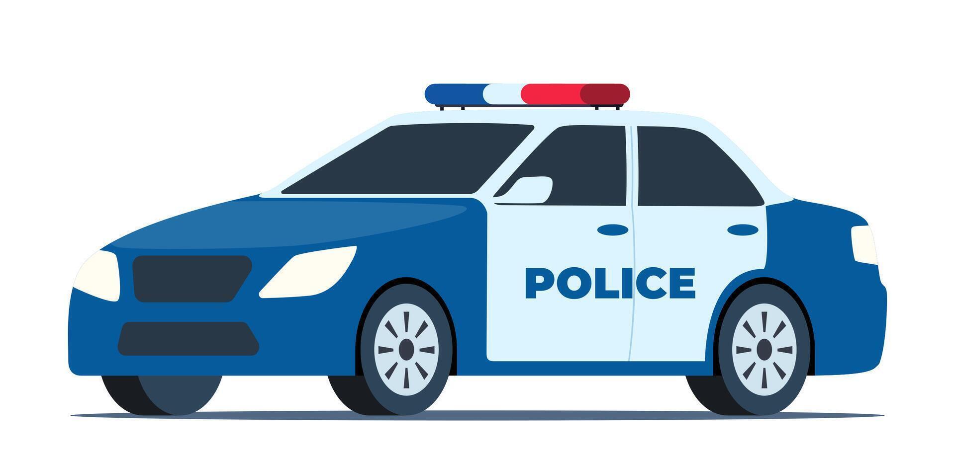 Politie auto. patrouille officieel voertuig, politieagent auto- jacht en achtervolging criminelen. kant visie. vector illustratie.