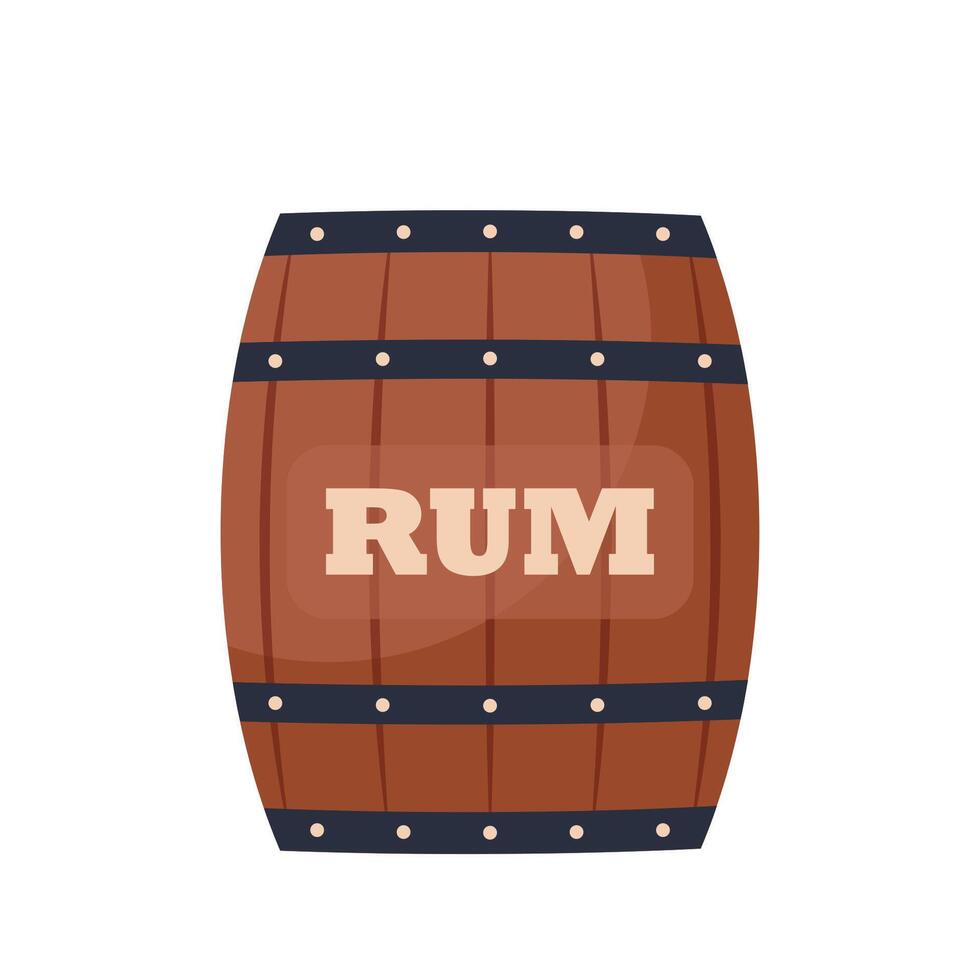 houten rum loop. tekenfilm eik oud vaatje, alcohol opslag. symbool van piraten, avontuur, schat. vector illustratie.