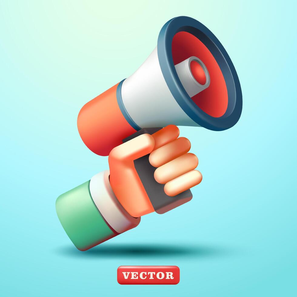 hand- Holding megafoon, 3d vector. geschikt voor werving, campagnes, afzet en bedrijf vector