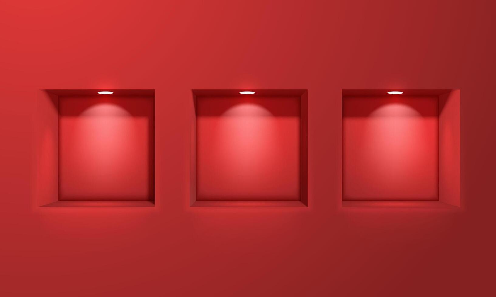 verzameling van gebogen nissen met verlichting Aan een rood achtergrond. vector illustratie.