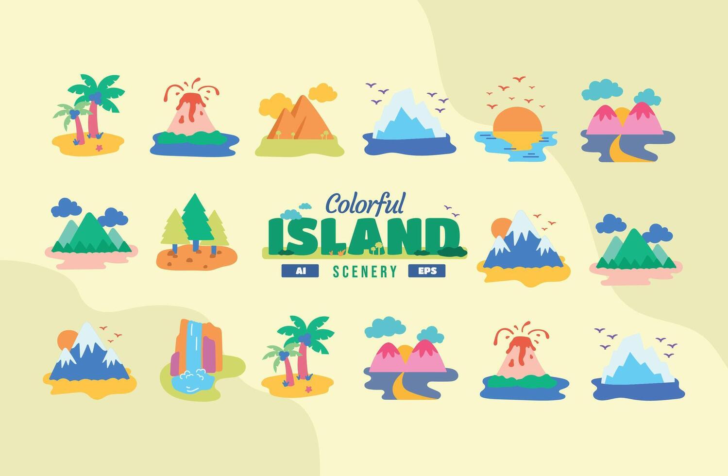 kleurrijk eiland landschap illustratie vector reeks
