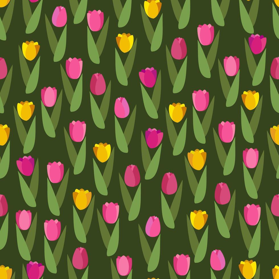 vlak vector naadloos patroon met voorjaar bloemen tulp.