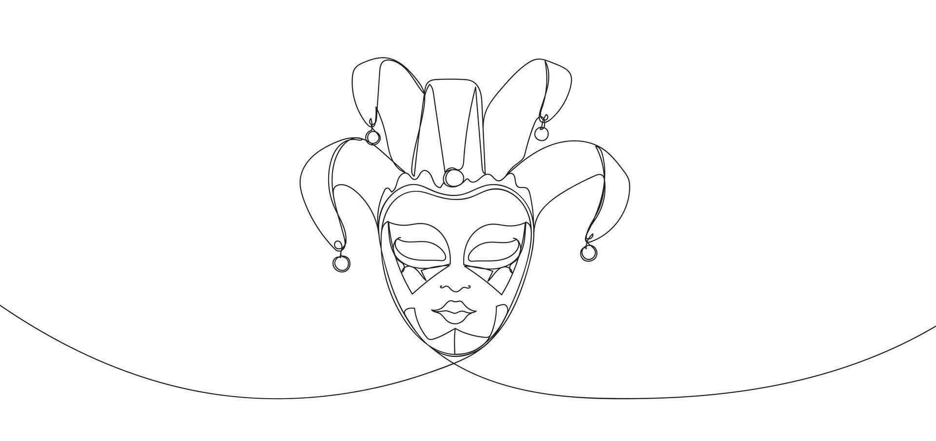 carnaval masker doorlopend lijn tekening. feestelijk twee maskers schets. doorlopend een lijn tekening van mardi gras carnaval masker. vector