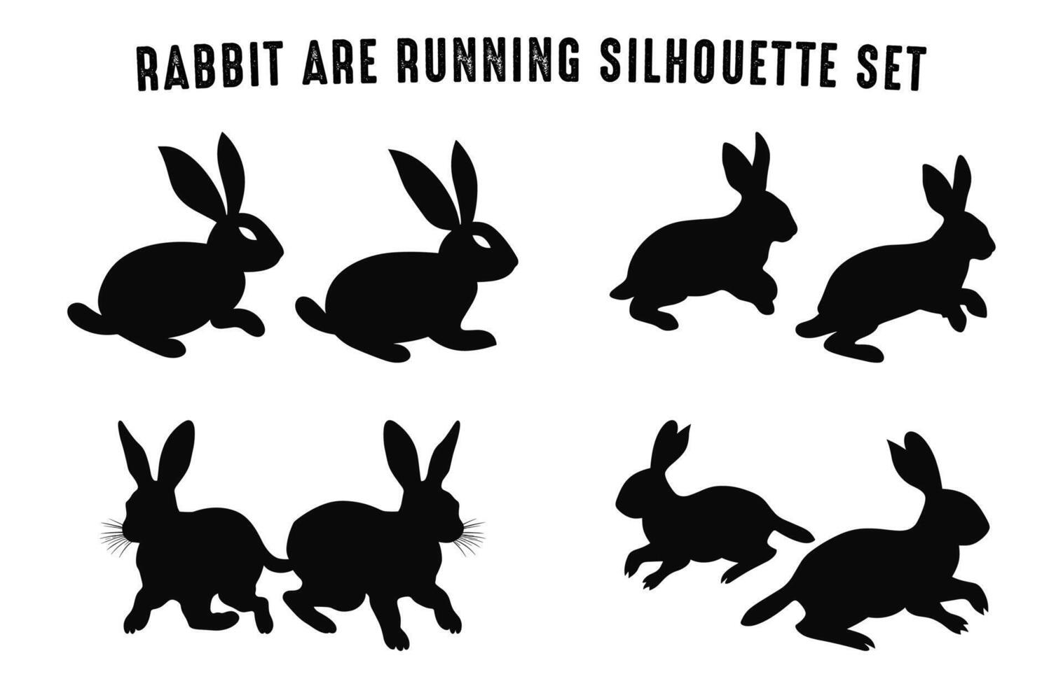 twee konijn zijn rennen silhouet vector set, Pasen konijn silhouetten zwart clip art bundel