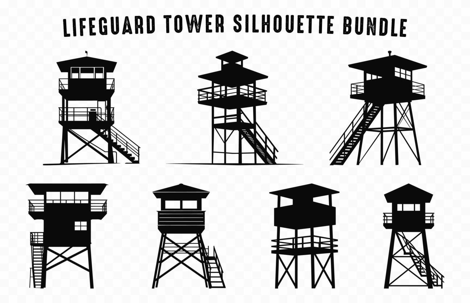 badmeester toren silhouet vector bundel, waarborg toren silhouetten clip art reeks