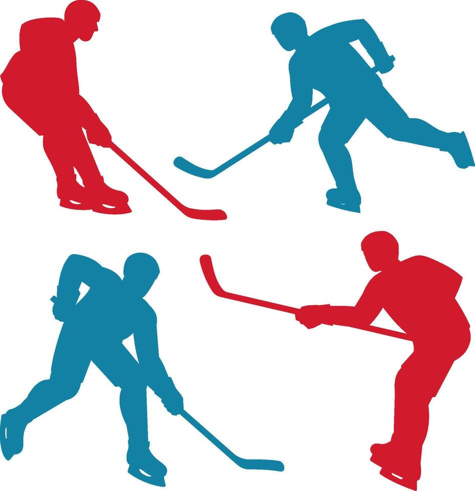 rood en blauw silhouetten van hockey spelers vector