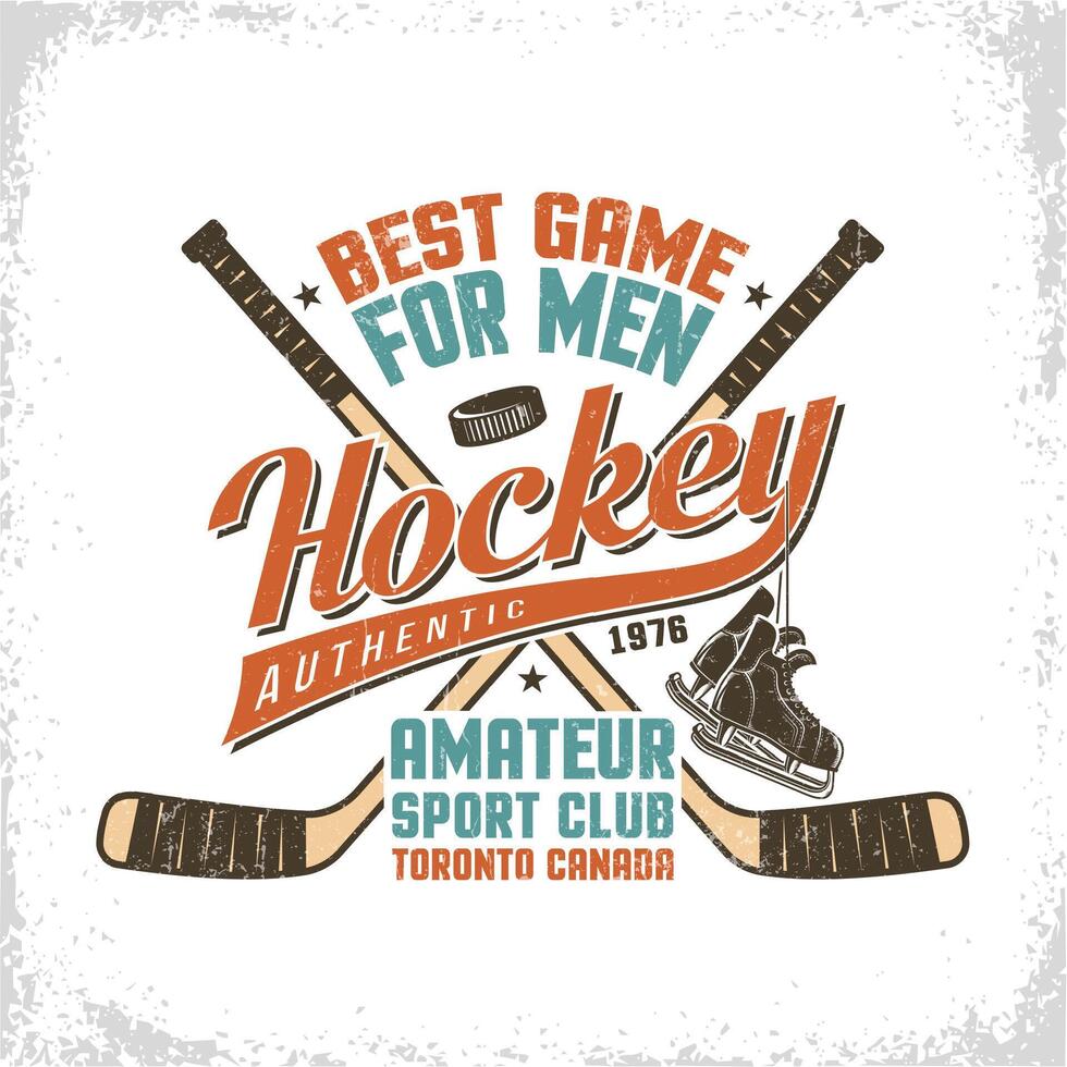 hockey wijnoogst logo met inscripties, gekruiste stokjes vector