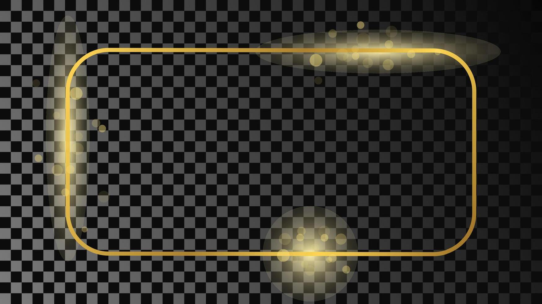 goud gloeiend afgeronde rechthoekig kader geïsoleerd Aan donker achtergrond. glimmend kader met gloeiend Effecten. vector illustratie.