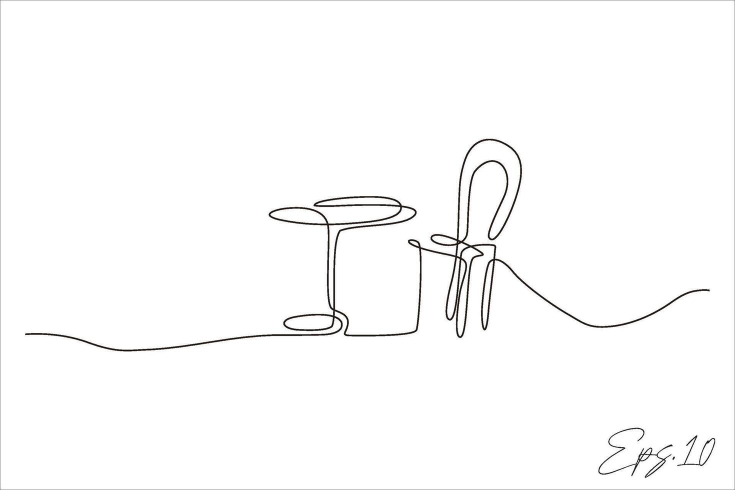 doorlopend lijn tekening van stoelen en tafel vector